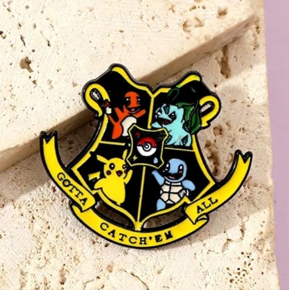 Pokemon Enamel Pin - Black, Yellow, Red, Blue Harry Potter Crest Hogwarts